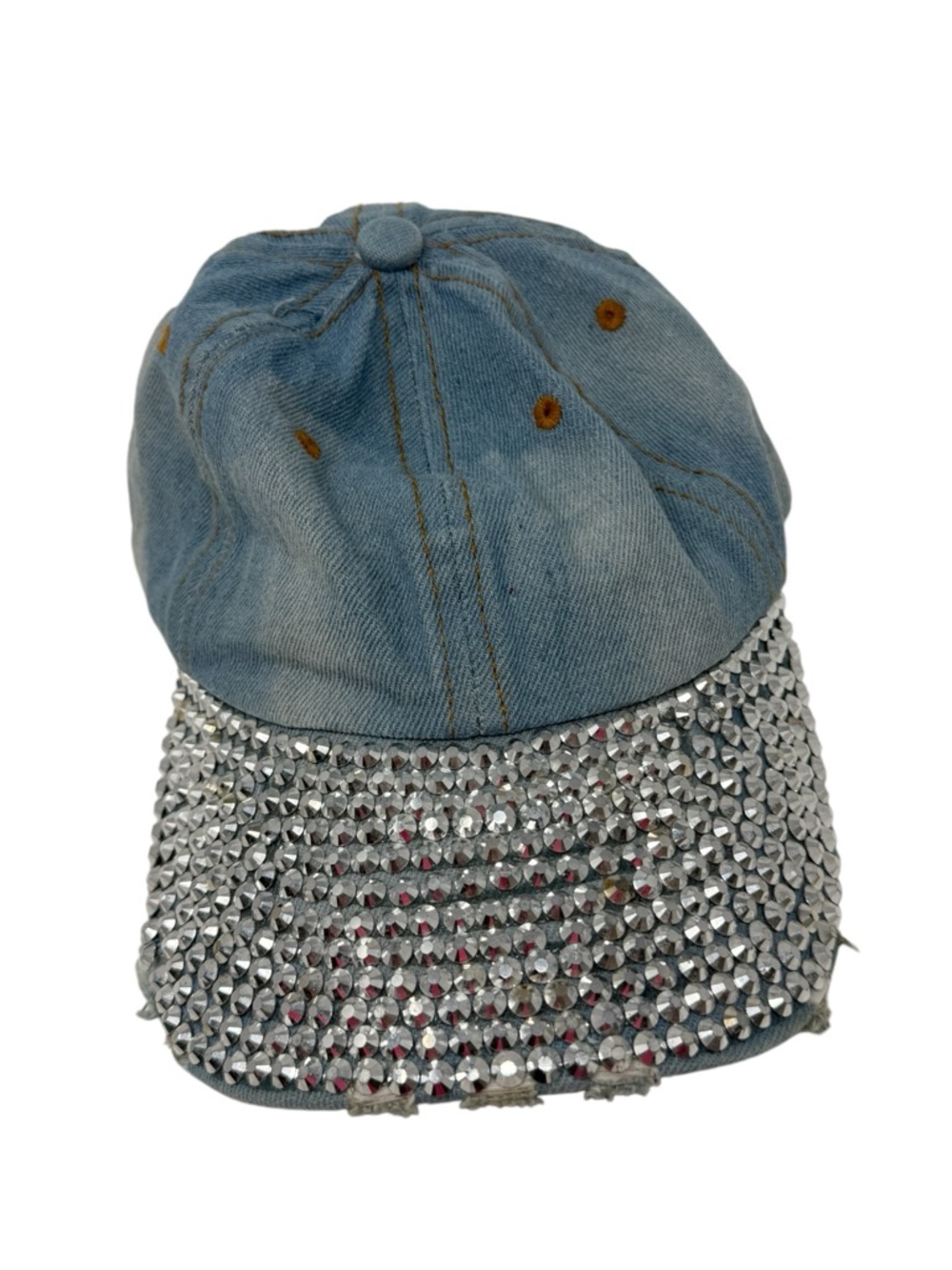 Papillon Blanc Denim Hat with Rhinestone Detail